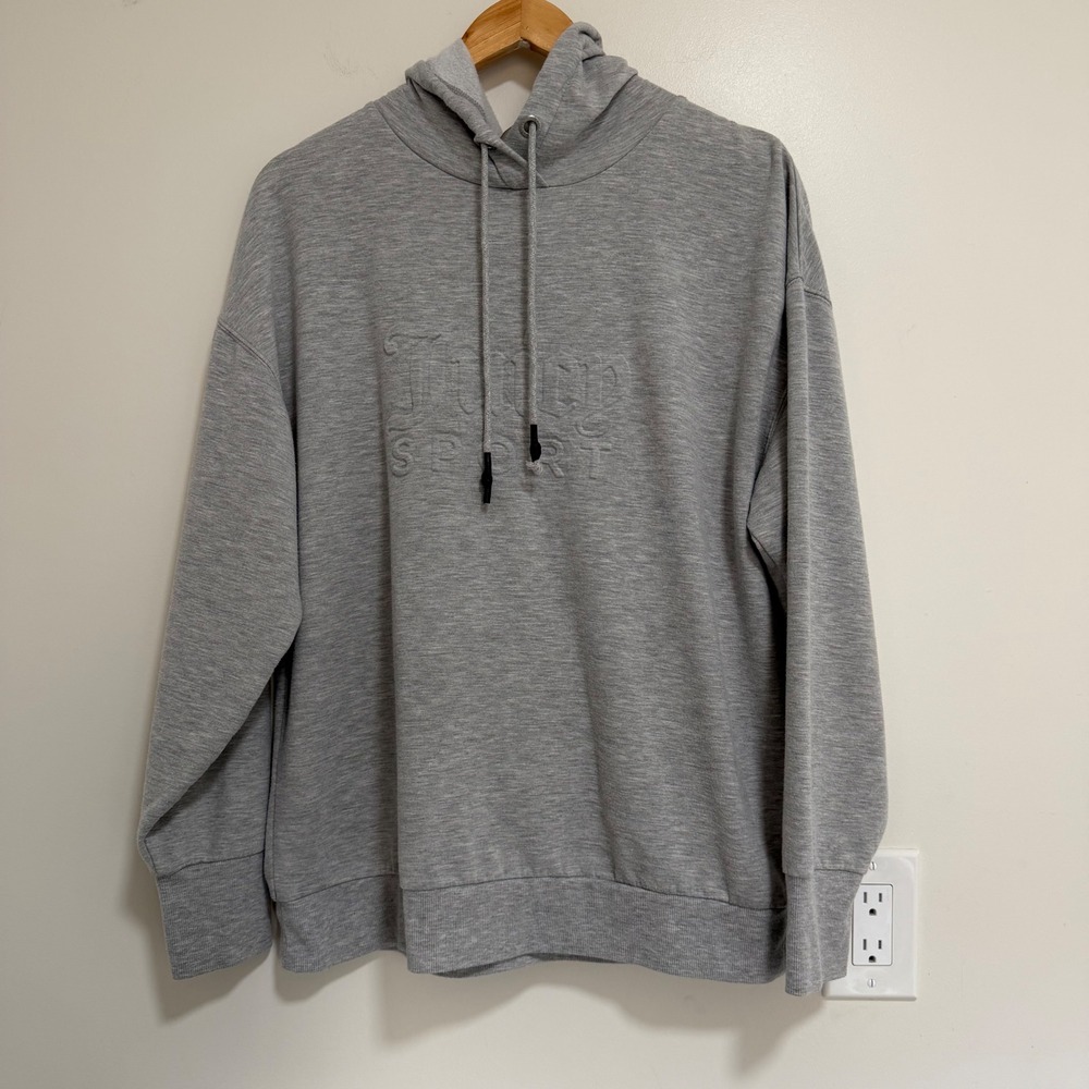 Juicy Couture Sport Embossed Logo Hoodie Womens Size M Gray Pullover Sweatshirt